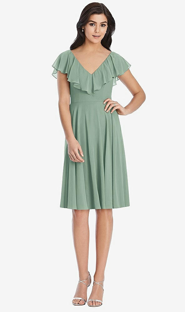 Front View - Seagrass Midi Natural Waist Ruffled VNeck Dress