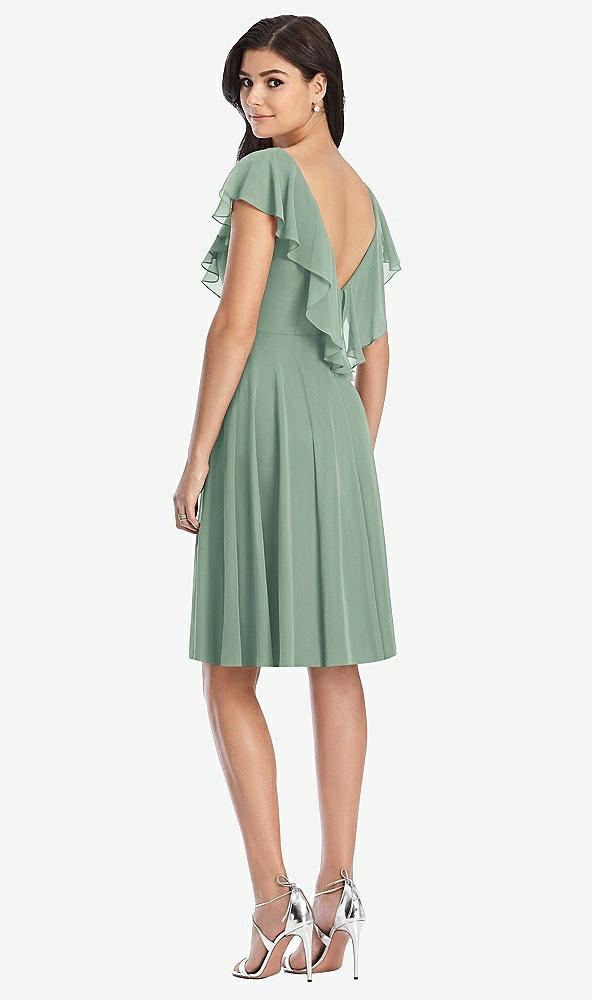 Back View - Seagrass Midi Natural Waist Ruffled VNeck Dress