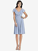 Front View Thumbnail - Sky Blue Midi Natural Waist Ruffled VNeck Dress