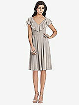 Front View Thumbnail - Taupe Midi Natural Waist Ruffled VNeck Dress