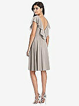 Rear View Thumbnail - Taupe Midi Natural Waist Ruffled VNeck Dress