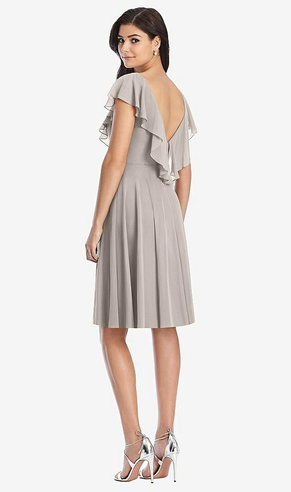 Back View - Taupe Midi Natural Waist Ruffled VNeck Dress