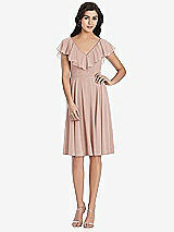 Front View Thumbnail - Toasted Sugar Midi Natural Waist Ruffled VNeck Dress