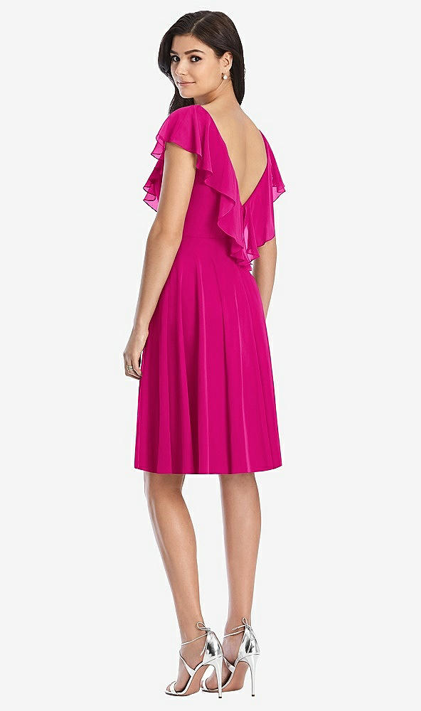 Back View - Think Pink Midi Natural Waist Ruffled VNeck Dress