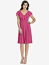 Front View Thumbnail - Tea Rose Midi Natural Waist Ruffled VNeck Dress