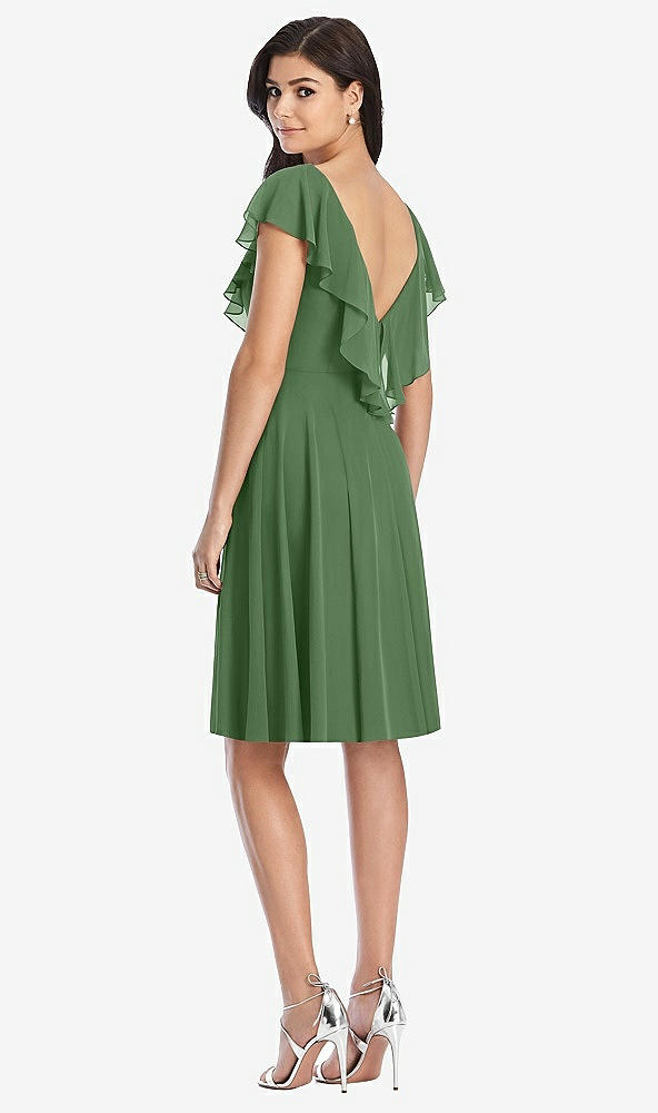 Back View - Vineyard Green Midi Natural Waist Ruffled VNeck Dress