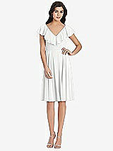 Front View Thumbnail - White Midi Natural Waist Ruffled VNeck Dress