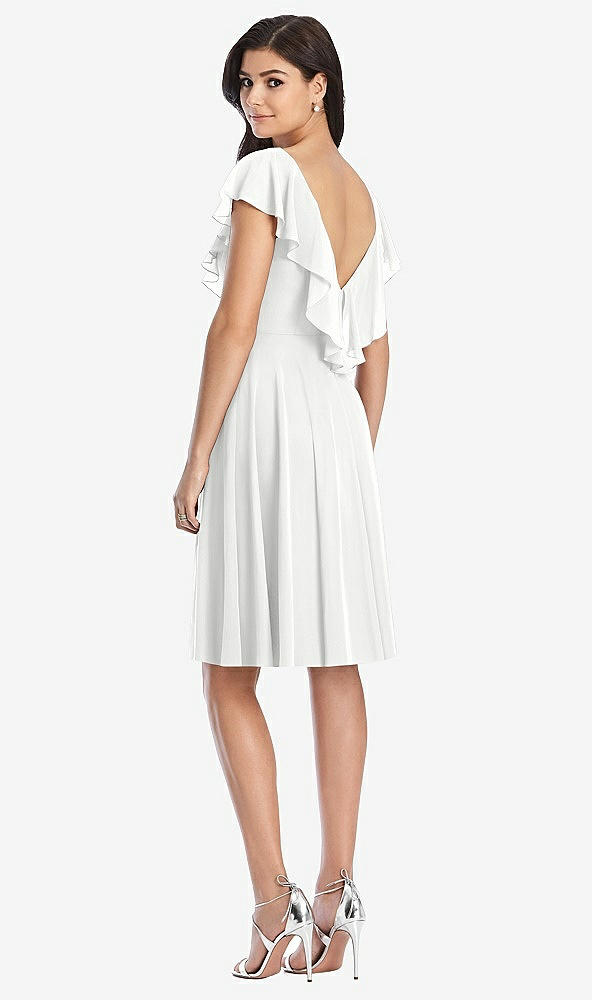 Back View - White Midi Natural Waist Ruffled VNeck Dress