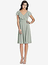 Front View Thumbnail - Willow Green Midi Natural Waist Ruffled VNeck Dress