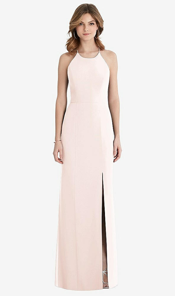 Front View - Blush Criss Cross Open-Back Chiffon Trumpet Gown