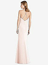 Rear View Thumbnail - Blush Criss Cross Open-Back Chiffon Trumpet Gown