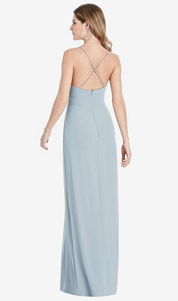 Back View - Mist Pleated Skirt Crepe Maxi Dress with Pockets