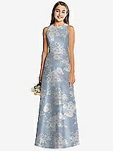 Front View Thumbnail - Porcelain Blue Seraphina Floral Floral Sleeveless Open-Back Satin Junior Bridesmaid Dress