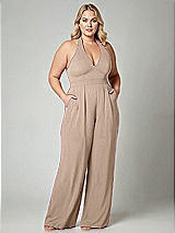 Alt View 1 Thumbnail - Topaz V-Neck Backless Pleated Front Jumpsuit