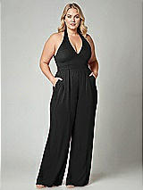 Alt View 1 Thumbnail - Black V-Neck Backless Pleated Front Jumpsuit