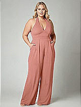 Alt View 1 Thumbnail - Desert Rose V-Neck Backless Pleated Front Jumpsuit