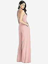 Rear View Thumbnail - Rose V-Neck Backless Pleated Front Jumpsuit