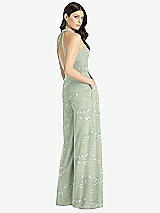 Rear View Thumbnail - Vintage Primrose Sage V-Neck Backless Pleated Front Jumpsuit