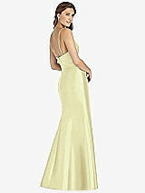 Rear View Thumbnail - Butter Yellow Maxi Length Spaghetti Strap Mermaid Dress