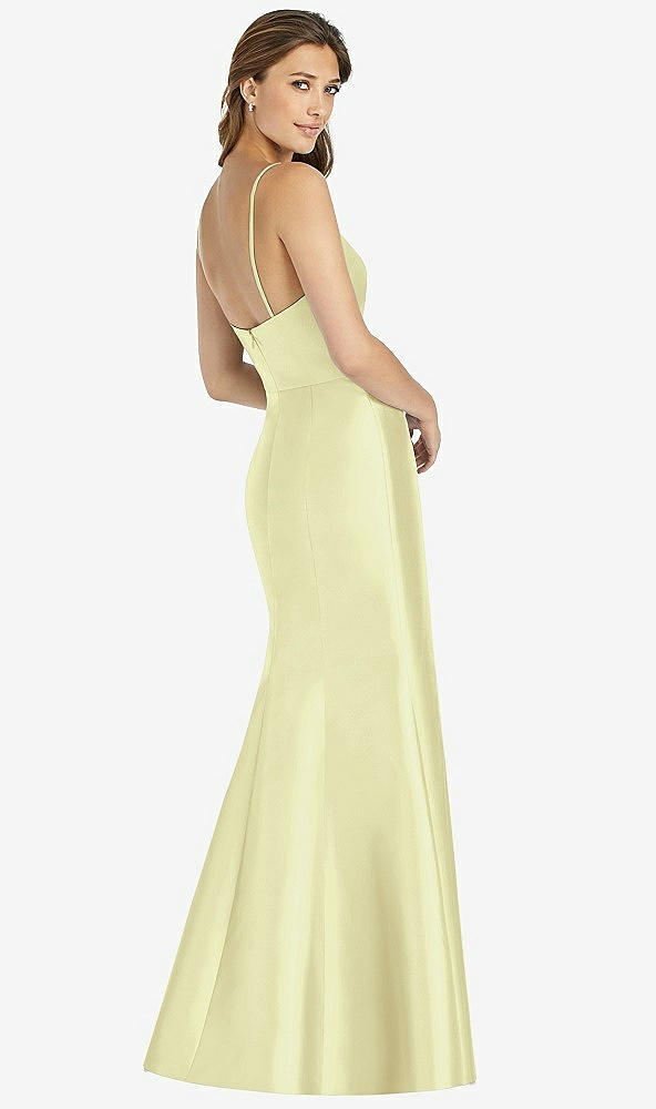 Back View - Butter Yellow Maxi Length Spaghetti Strap Mermaid Dress