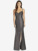 Front View Thumbnail - Caviar Gray Maxi Length Spaghetti Strap Mermaid Dress