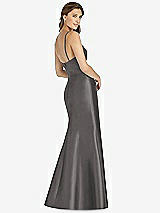 Rear View Thumbnail - Caviar Gray Maxi Length Spaghetti Strap Mermaid Dress