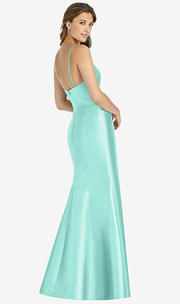 Back View - Coastal Maxi Length Spaghetti Strap Mermaid Dress