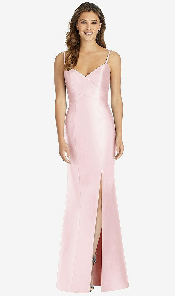 Front View - Ballet Pink Maxi Length Spaghetti Strap Mermaid Dress