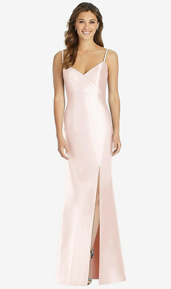 Front View - Blush Maxi Length Spaghetti Strap Mermaid Dress