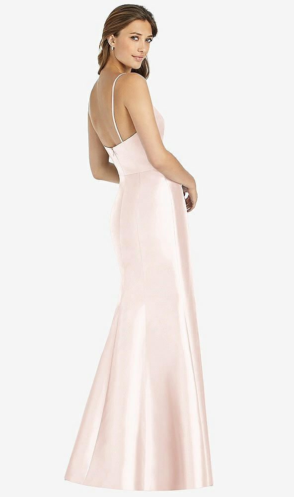 Back View - Blush Maxi Length Spaghetti Strap Mermaid Dress