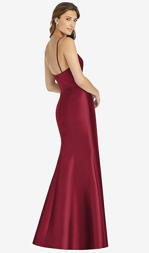 Back View - Burgundy Maxi Length Spaghetti Strap Mermaid Dress