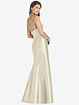 Rear View Thumbnail - Champagne Maxi Length Spaghetti Strap Mermaid Dress