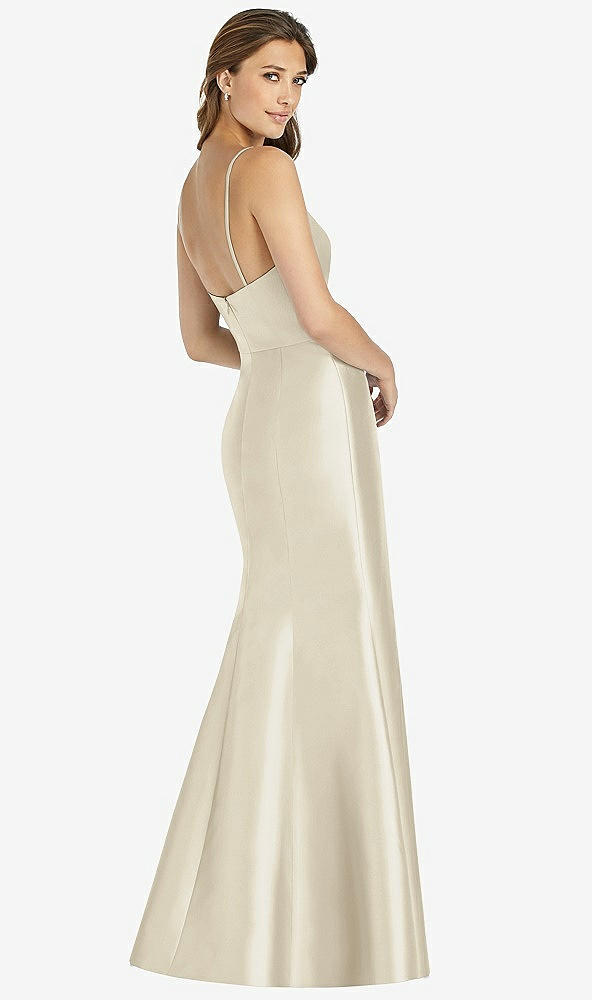 Back View - Champagne Maxi Length Spaghetti Strap Mermaid Dress