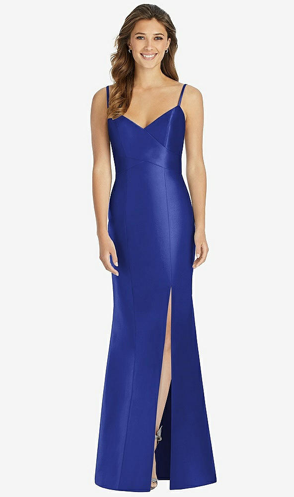 Front View - Cobalt Blue Maxi Length Spaghetti Strap Mermaid Dress