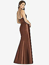 Rear View Thumbnail - Cognac Maxi Length Spaghetti Strap Mermaid Dress