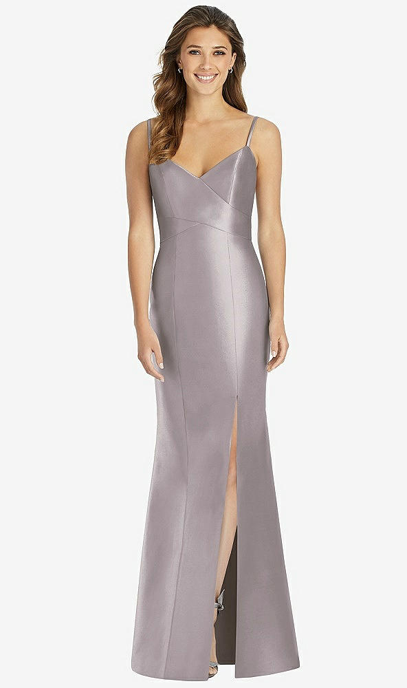 Front View - Cashmere Gray Maxi Length Spaghetti Strap Mermaid Dress