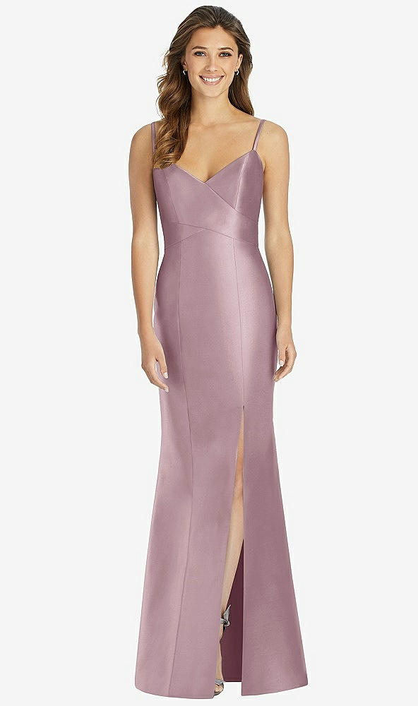 Front View - Dusty Rose Maxi Length Spaghetti Strap Mermaid Dress