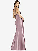 Rear View Thumbnail - Dusty Rose Maxi Length Spaghetti Strap Mermaid Dress