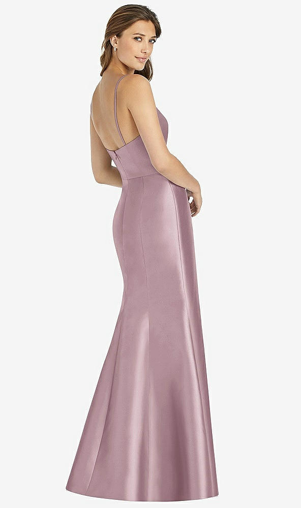 Back View - Dusty Rose Maxi Length Spaghetti Strap Mermaid Dress