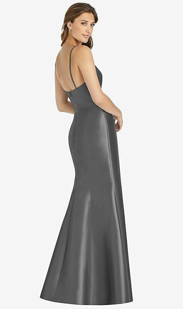 Back View - Gunmetal Maxi Length Spaghetti Strap Mermaid Dress