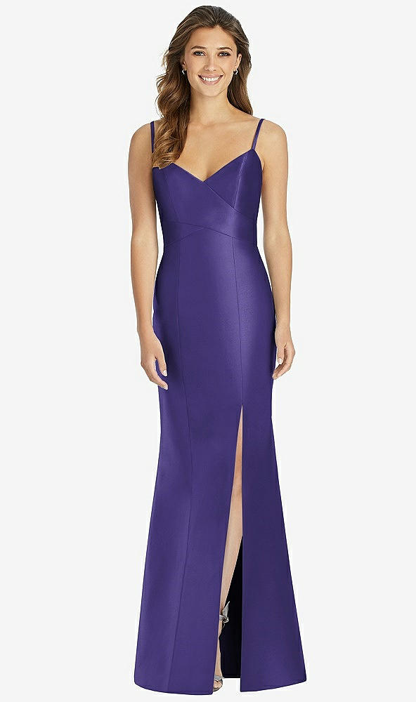 Front View - Grape Maxi Length Spaghetti Strap Mermaid Dress