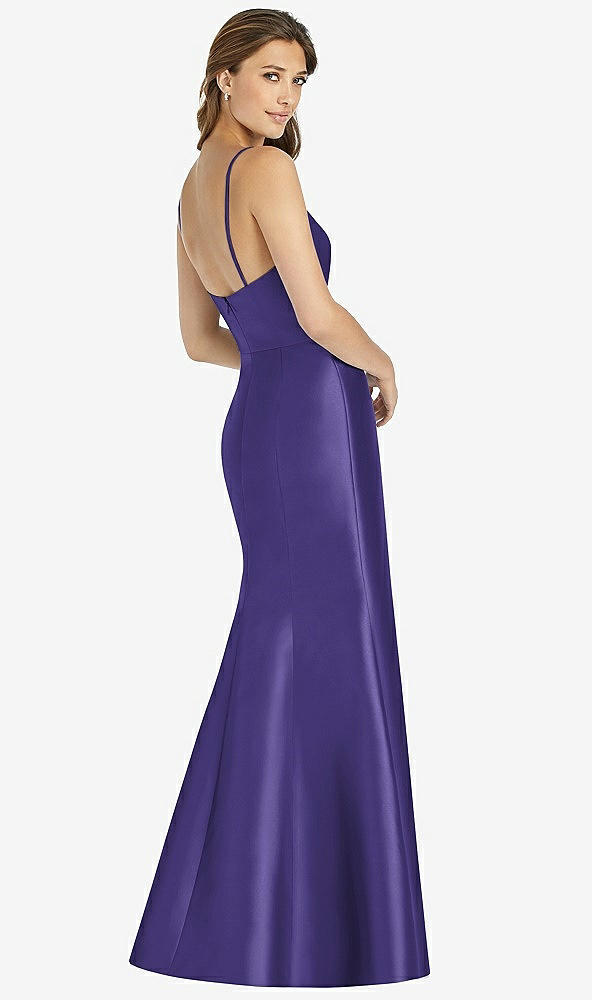 Back View - Grape Maxi Length Spaghetti Strap Mermaid Dress