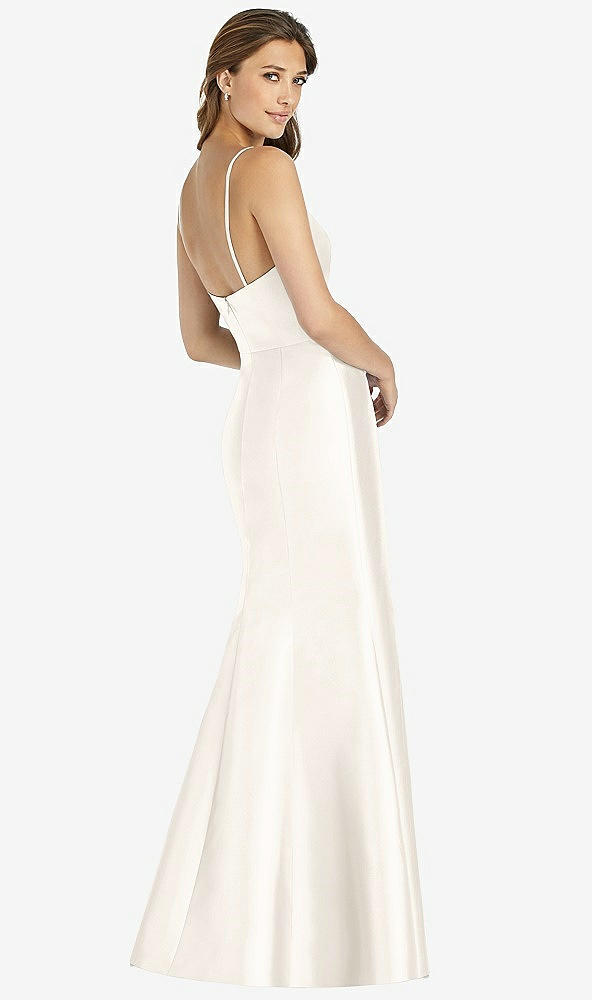 Back View - Ivory Maxi Length Spaghetti Strap Mermaid Dress