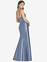 Rear View Thumbnail - Larkspur Blue Maxi Length Spaghetti Strap Mermaid Dress