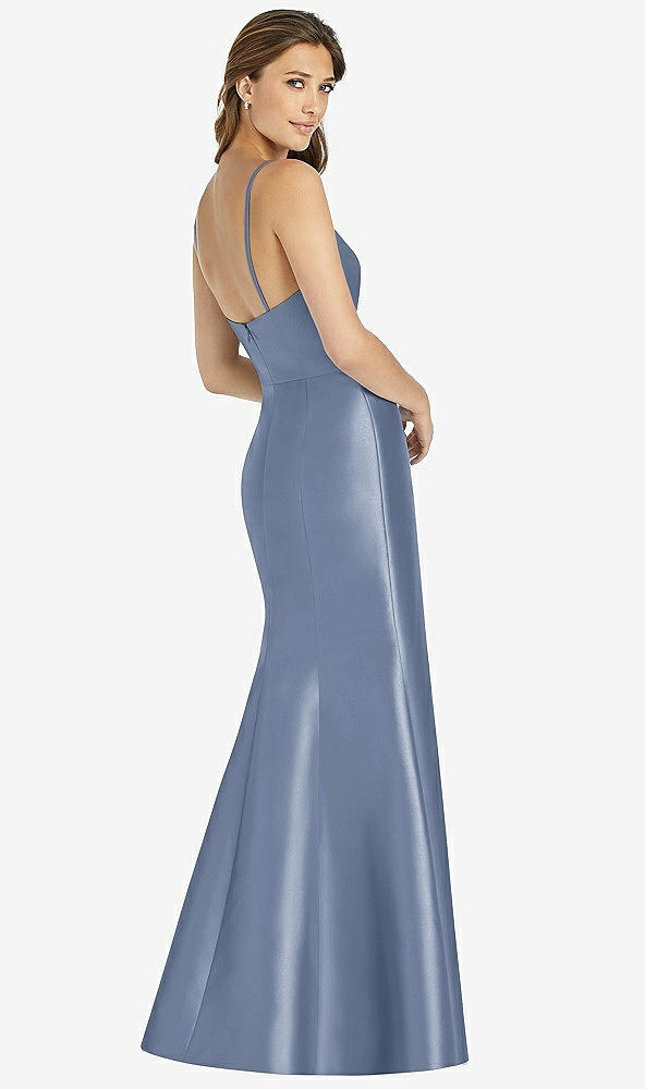 Back View - Larkspur Blue Maxi Length Spaghetti Strap Mermaid Dress