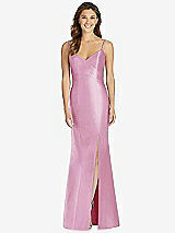 Front View Thumbnail - Powder Pink Maxi Length Spaghetti Strap Mermaid Dress