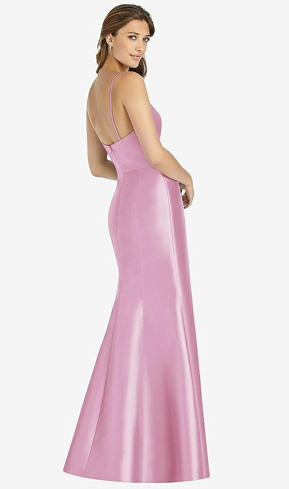 Back View - Powder Pink Maxi Length Spaghetti Strap Mermaid Dress