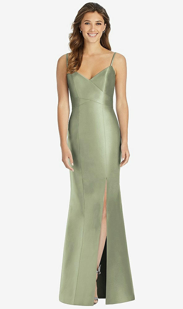 Front View - Sage Maxi Length Spaghetti Strap Mermaid Dress