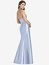 Rear View Thumbnail - Sky Blue Maxi Length Spaghetti Strap Mermaid Dress