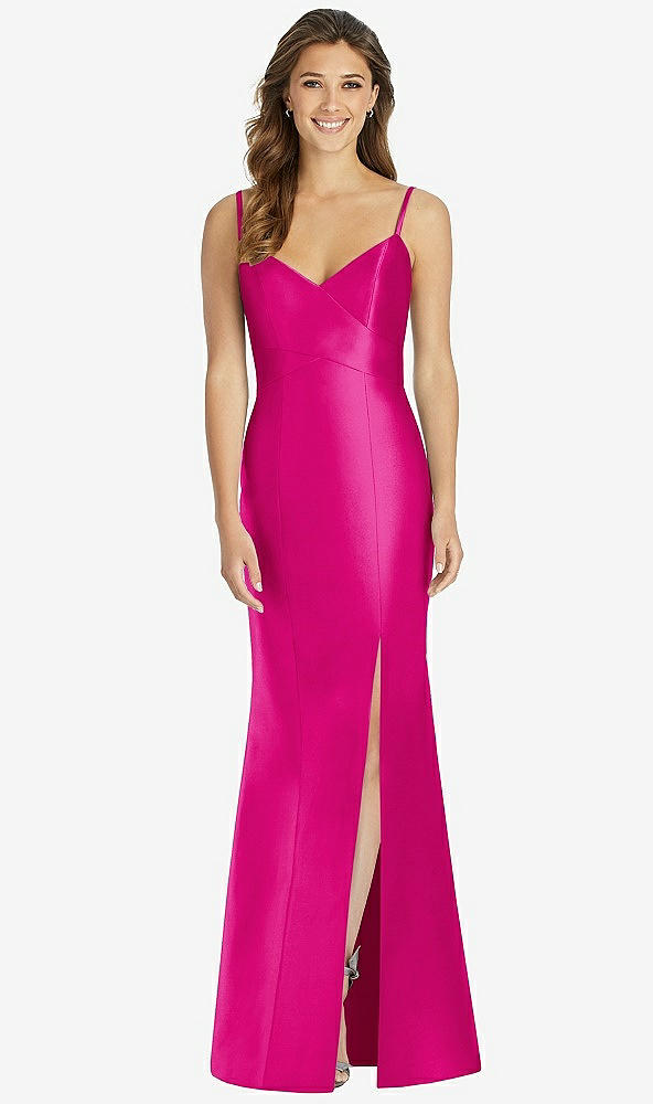 Front View - Think Pink Maxi Length Spaghetti Strap Mermaid Dress